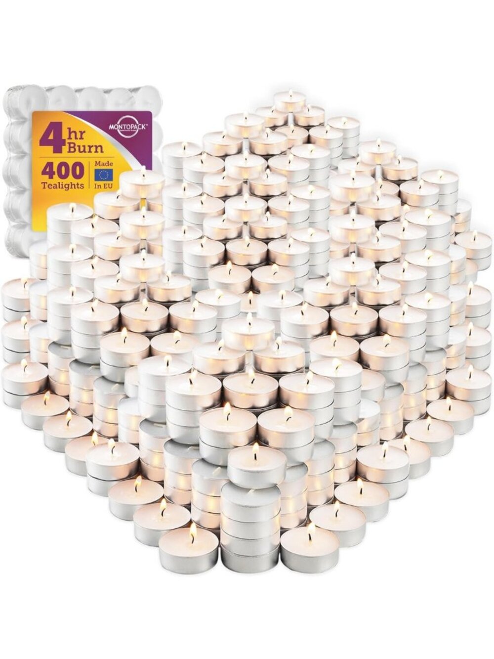 Bulk Unscented Tea Light Candles - 400 Pack, Smokeless, Dripless, Long-Lasting
